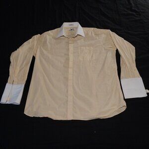 ITALO MONDO Mens Size Tall 18-1/2 (36/37) Yellow & White Long Sleeve Dress Shirt